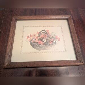 Vintage Country Boutique Floral Painting/Print With Wooden Frame